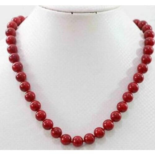 Fashion jewelry Free Shipping New 10mm Red Coral Round Gemstone Beads Necklace