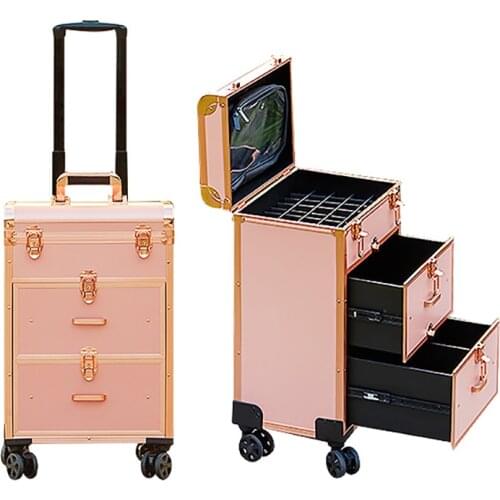 Fashion trolley cosmetic suitcase professional makeup artist large multi-functional nail tattoo tool storage luggage case
