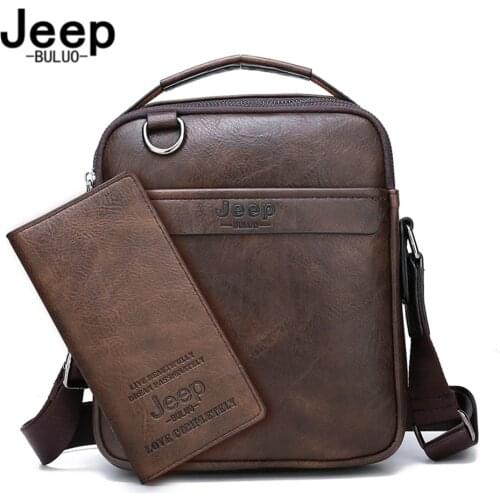 JEEP BULUO Brand Handbag Men Messenger Bags Splite Leather 2pc set Crossbody Business bag For iPad mini MaleShoulder Bag