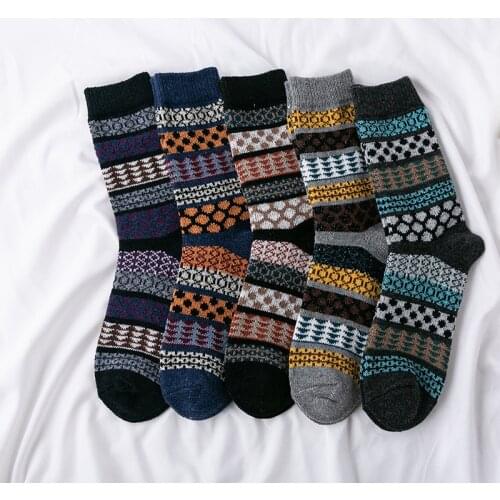 5 Pairs/lot Mens Wool Socks Winter Thicken Sheeps Socks Warm Men Retro Style Colorful Fashion New High Quality Man Socks