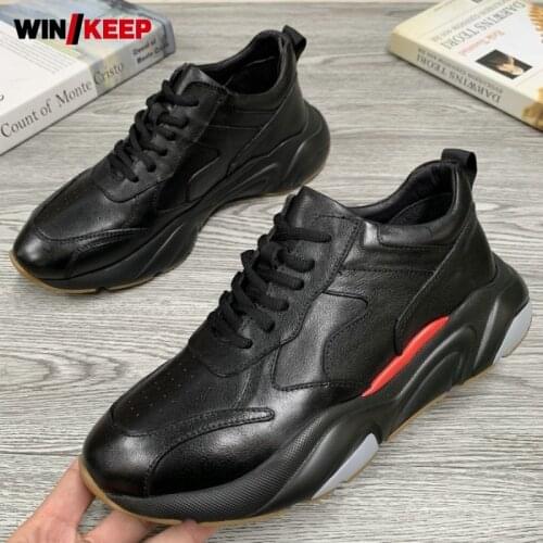 Vintage Platform Sneakers Men Brand Natural Leather Lace Up Lightweight Running Sport Shoes 2020 New Business Bullock Shoes