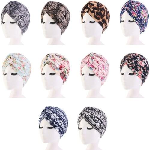 2019 New Bandanas Women Stretchy Turban Muslim Hat Headband Warp Female Chemo Hijab Knotted Indian Cap Adult Head Wrap for Women