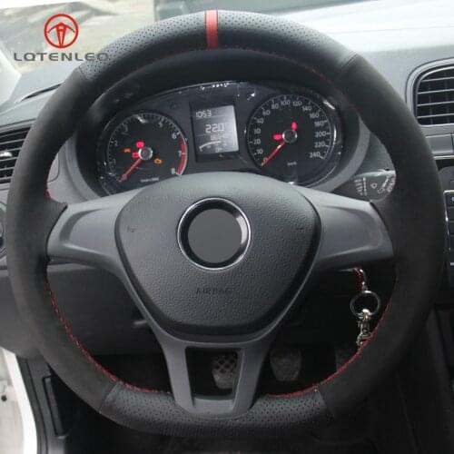 LQTENLEO Black Genuine Leather Suede DIY Car Steering Wheel Cover for Volkswagen VW Golf 7 Mk7 New Polo Jetta Passat B8 Tiguan