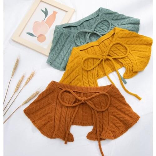 Solid Color Fake Collar Shawl Female Knitted Shirt Detachable Collar Female Removable Knit False Fuax Collar Clothes Accessories
