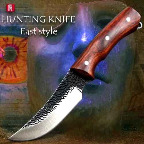 Hunting Knife Fixed Blade High Carbon Steel Butcher Boning East Style Chef Kitchen Tools Wood Handle Scabbard Camping Cooking