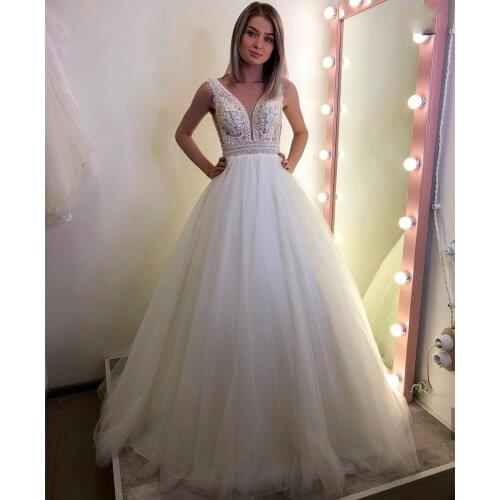 Wedding Dress 2021 A-Line Sleeveless Custom Made V-Neck Floor length Backless Bridal Gown Vintage Civil White Sleeveless Organza