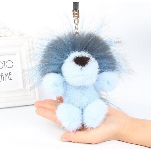 Luxury Christmas Gift Genuine mink Fur Keychain animal Lion Key ring bag Pendant gift car pendant accessories key rings Present