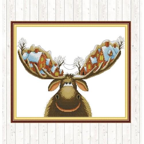 Christmas Embroidery House Canvas Cross Stitch Print 14ct 11ct Aida Fabric DMC Cotton Thread DIY Count Cross Stitch Needlework