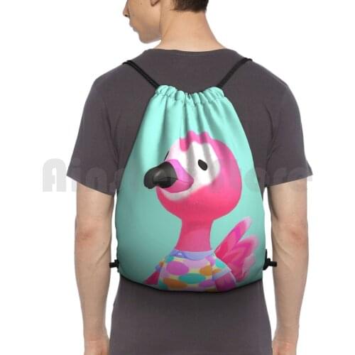 Flora Backpack Drawstring Bag Riding Climbing Gym Bag Animal Ostrich Ostriches Crane Cranes Bird Birds New Leaf New Horizons