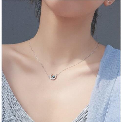 S925 3Pcs/Lot Azure Five-pointed Star design simple temperament clavicle chain female tide light luxury Fashion Necklaces