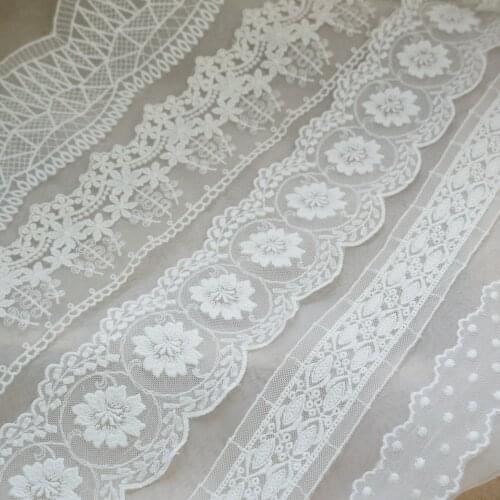 Pure Cotton Mesh lace trim Polka Dots trim Floral trim DIY Garment Sewing Wedding Crafts Home textile Decors, 3 yards