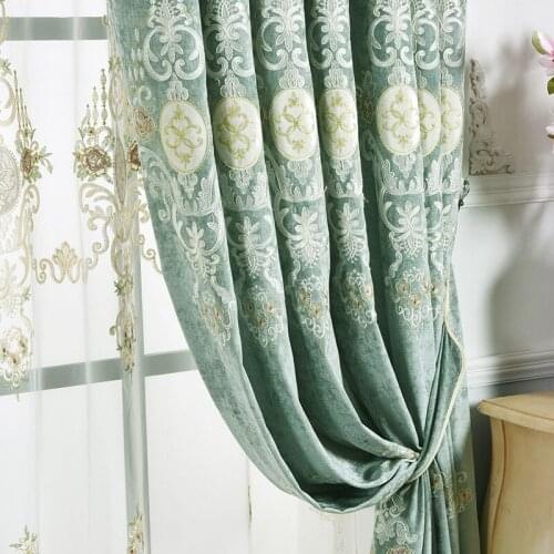 European Style Curtains for Living dining Room Bedroom Chenille Embroidered Curtain Tulle CurtainsFinished Product Customization