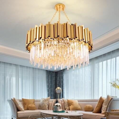 Modern luxury round gold crystal chandelier lighting for living room dinning room zyrandol LED hanging lamp kitchen chandeliers