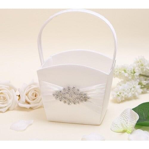 Ivory White Wedding Flower Basket wtih Diamond Decorated for wedding party decoration supplies free shipping