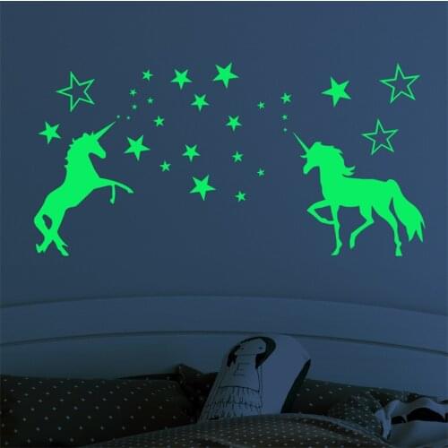 Luminous Unicorn Pattern Wall Sticker Fluorescent Creative Carved Room Horse Star Wall Sticker Art Decor Home Decoration