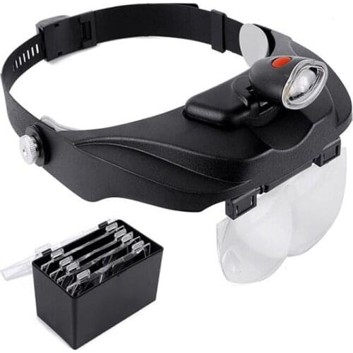 Head-Mounted Glasses Magnifier 1.2X 1.8X 2.5X 3.5X 4 Group Lens LED Lamp Magnifying Glass Binocular Repair With Magnet Magnifier