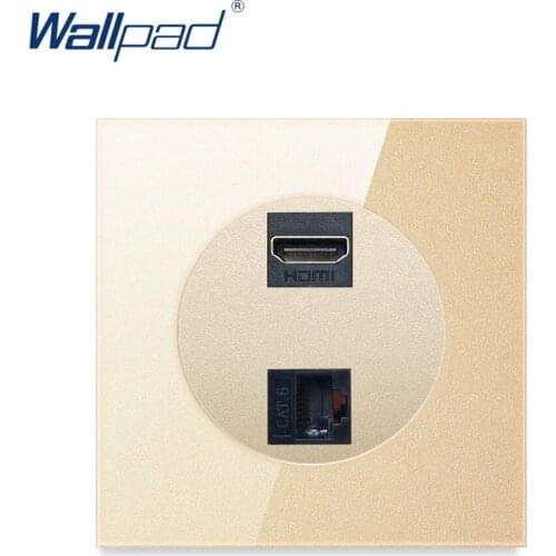 Wallpad HDMI-compatible DATA CAT6 Network Ethernet For Data Transmission Wall Power Socket Outlet Gold Crystal Glass Panel