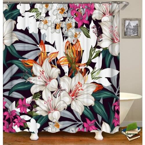 Bathroom Curtain Flower Pattern Home Decor Waterproof Polyester Shower Curtains Bath Screen 180*180cm & 180*200cm with 12 Hooks