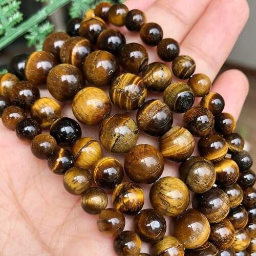 Yellow Tiger Eye Round Loose Spacer Beads Natural Stone Beads for Jewelry Making DIY Bracelet 4/6/8/10/12mm 15" Pick Size