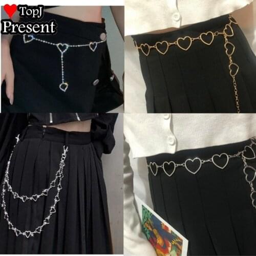 Girl Gothic cosplay Punk style heart bling crystal decorative waist chain versatile Korean fashion chain women pants chain belt