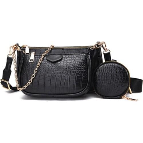 Alligator Pattern Woman Crossbody Bag Quality Leather Fashion Three in One Handbag Wide Shoulder Bag Female Coin Purse Phone Bag