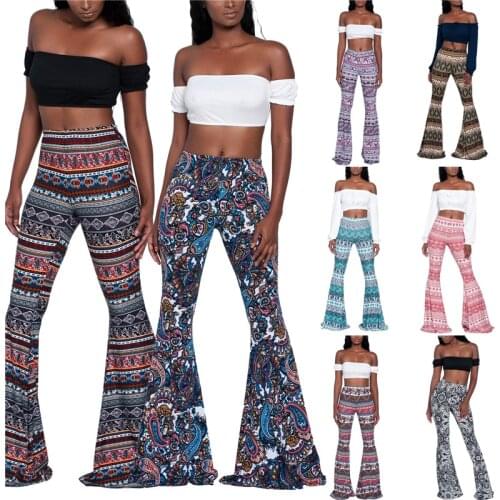 Women’s New Style Hot-Selling Retro-Printed Bell-Bottom Trousers Multi-Color Multi-Yard Trousers