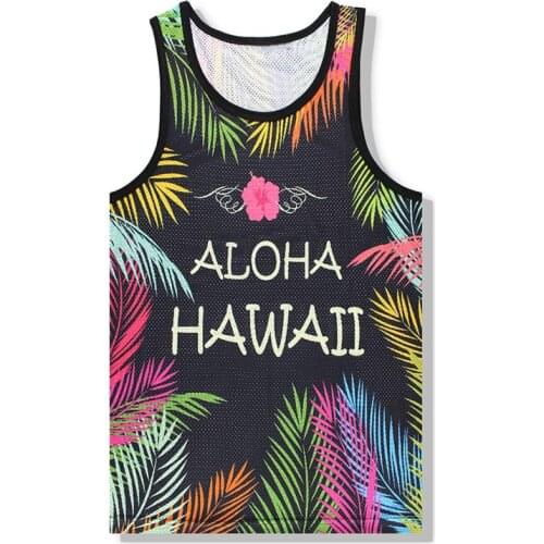 Summer Fashion Men/Women 3d Vest Breathable Tank Tops Print Leaves Letters Hawaii Quick Dry Mesh Vest