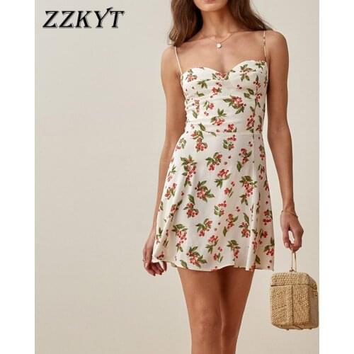 ZZKYT 2021 Women Summer Vintage Floral Print Mini Dress Fashion Sexy Sleeveless Backless Elasticity Party Female Dresses Vestido
