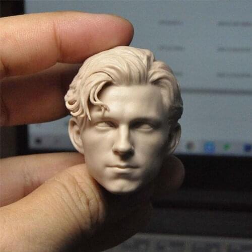 1/6 Tom Holland Head Sculpt PVC Male Soldier Head Carving DIY Unpainted Fit 12'' Action Figure Body