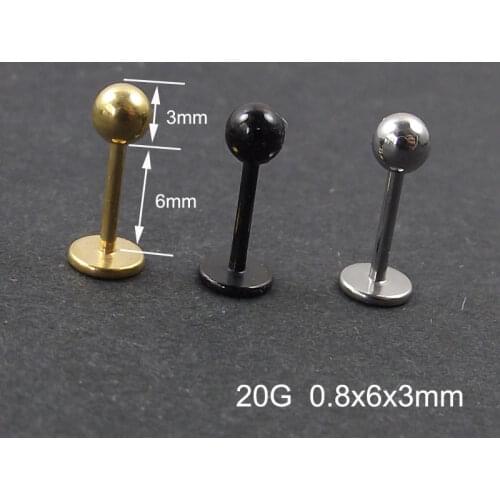 2 Pieces 20G 0.8mm Gold Ball Lip Ring Stainless Steel Labret Rings Tragus Helix Earrings Body Piercing Jewelry