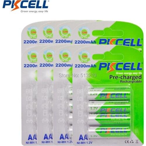 32 x PKCELL AA Batteries 2200MAH 2.2Ah 1.2V Ni-MH Low Self Discharger 2A Rechargeable Battery LSD 1200times Cycles Life time