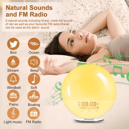 7 Colors Wake Up Light Night Light Dual Alarms Gift for Bedroom Adults US