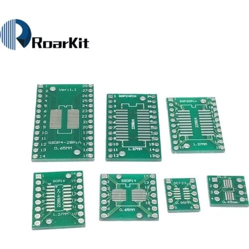 35pcs=7value*5pcs PCB Board Kit SMD Turn To DIP SOP MSOP SSOP TSSOP SOT23 8 10 14 16 20 24 28 SMT To DIP