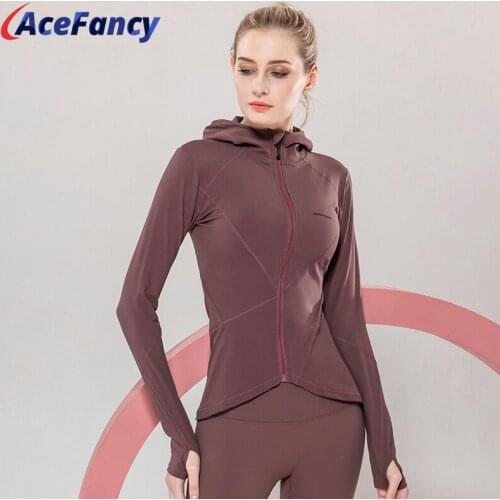 Acefancy Women Long Sleeve Yoga Jacket Slim Fit Yoga Crop Top With Thumb Holes Fitness Coat Running Sport Gym Jackets T2065