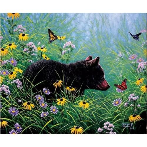 5D Diy Diamond Painting daisy Flower & Black Bear Full square round Diamond Embroidery Cross stitch Sticker Home DecorZP-3051