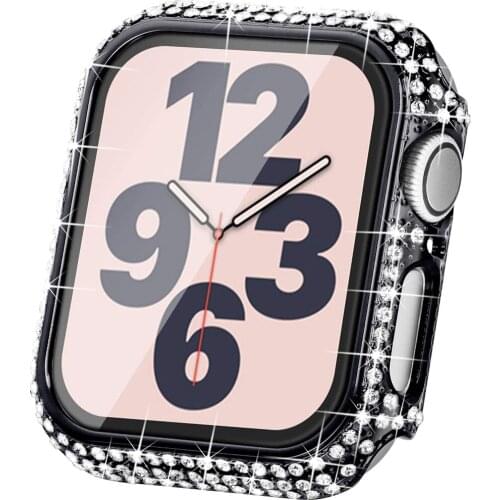 Diamond Protective Cover for Apple Watch 6 5 4 40mm 44mm Tempered glass film Covers For iWatch Series SE 3 38mm 42mm Bumper Case