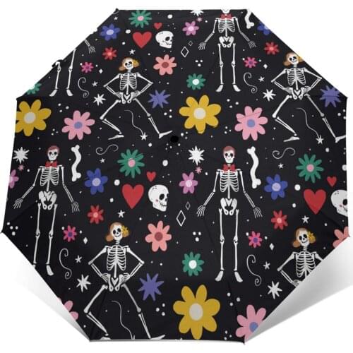 Automatic Umbrella Hand Drawn Day Of Dead Skull three-fold umbrella women men rain umbrella