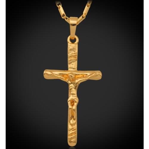 Gold Color Cross Pendant Necklace For Men/ Women Jesus Jewish Religious Jewelry Gift Christian Pendant With Chain P052