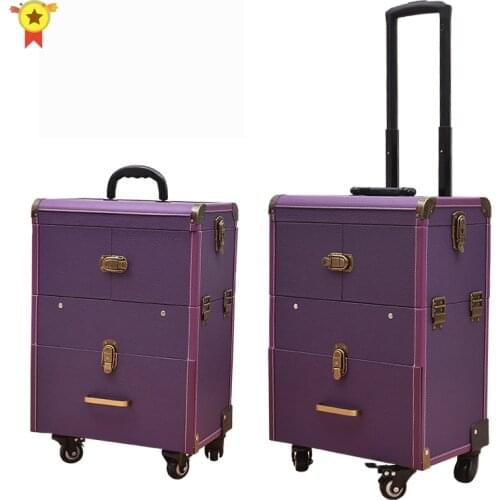 Women Cute pink Trolley Cosmetic case Rolling Luggage,Men Domineering black Nails Makeup Toolbox,Beauty Tattoo Trolley Suitcases