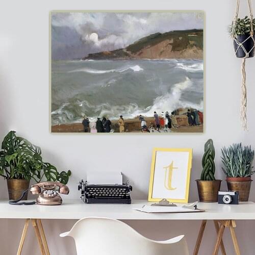 Citon Joaquin Sorolla《Breakwater, San Sebastian》Canvas Oil Painting Picture Background Wall Decor Home Living room Decoration