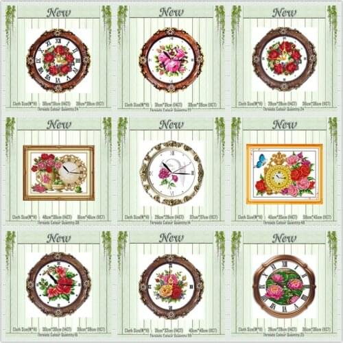 Flower basket clock face fruit rose painting counted printed on canvas DMC Cross Stitch kits 11CT 14CT needlework Set embroidery