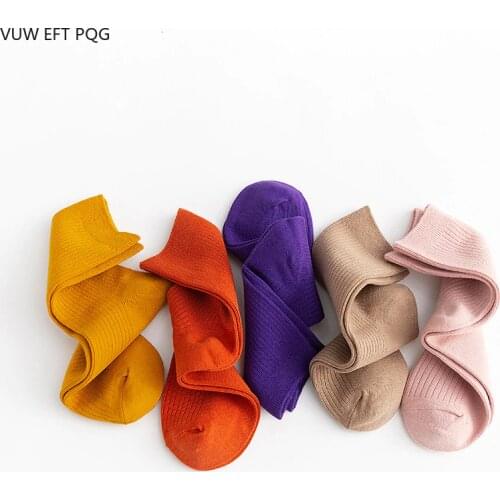 Girl Socks Deodorant Breathable Fashion Color Solid Color Socks Tube Sock Spring and Autumn Models Cotton