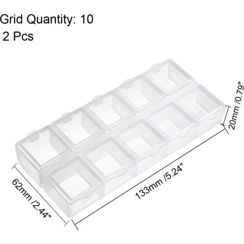 Uxcell Component Storage Box - PS Fixed 10 Grids w Separate Cover Electronic Component Containers Clear White 133x62x20mm 2 Pcs