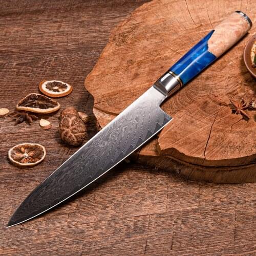 Kitchen Damascus Steel VG10 Chef Knife Cleaver Paring Bread Knife Blue Resin and Color Wood Handle Cooking Tool Cozinha Cocina