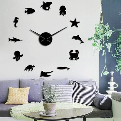 WE296 Best Selling Acrylic Marine Life Animal Mirror Wall Watch European Living Room Oversized Cartoon Wall Clocks Home Decor