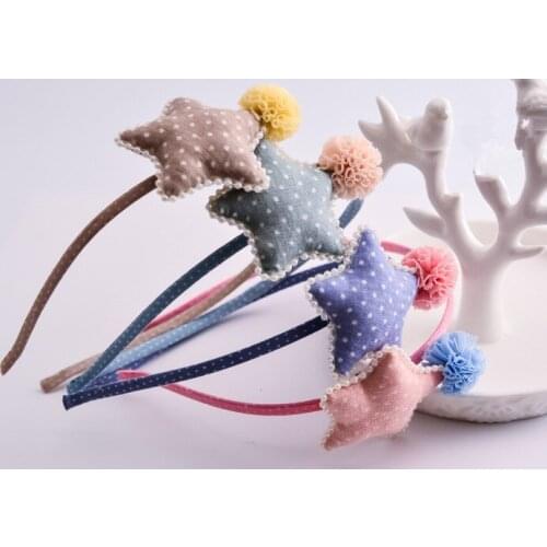 10pcs Fashion Cute Polka Dot Star Hairbands Tulle Pom Pom Star Hard Headbands Hair Sticks Princess Headwear Hair Accessories