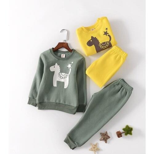 2017 new spring autumn Girls Kids Boys Cartoon print blouse + pants comfortable cute baby Clothes Children Clothing 20W