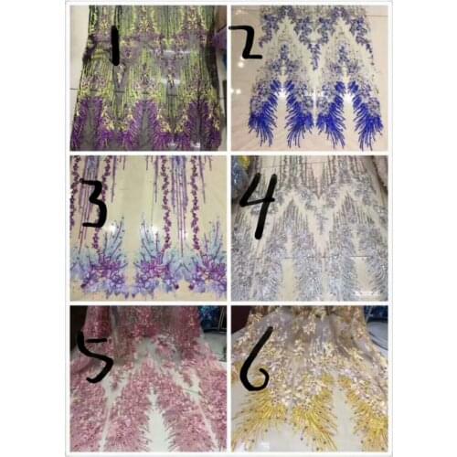 New arrival 5 yards fashionable african tulle lace fabric with beads and stones french net lace fabric for wedding dress