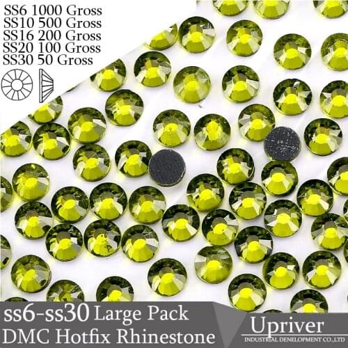 Upriver Wholesale Large Pack Bulk Packing Glass Flatback Wholesale SS6 SS10 SS16 SS20 SS30 Olive Heat On Hotfix Rhinestones