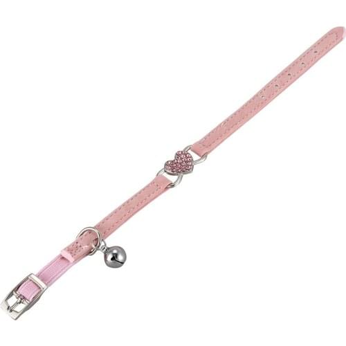Heart charm and bell cat collar safety elastic adjustable with soft velvet material collar pet product small S pink